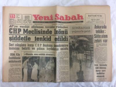 Yeni Sabah Gazetesi 23 Eylül 1962 - Ankarada Tehlike Sütte Atom Zehiri var GZ73149 - 1