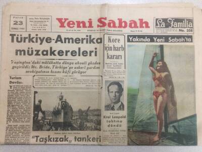 Yeni Sabah Gazetesi 23 Temmuz 1950 - Türkiye Amerika Müzakereleri GZ52188 - 1