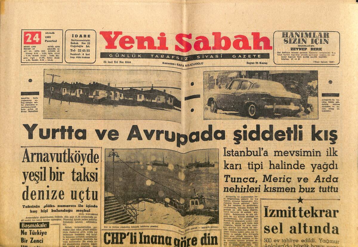 Yeni Sabah Gazetesi 24 Aralık 1962 - Şeyh Sadi Külliyatı 100.000 Liraya Satılıyor - Brigitte Bardot Radyo Da Şarkı Söylüyor GZ148254 - 1