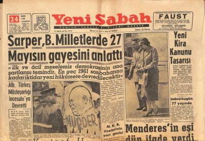 Yeni Sabah Gazetesi 24 Eylül 1960 - Menderesin Eşi Dün İfade Verdi - Rektör Onar İzahat Verdi GZ124902 - 1