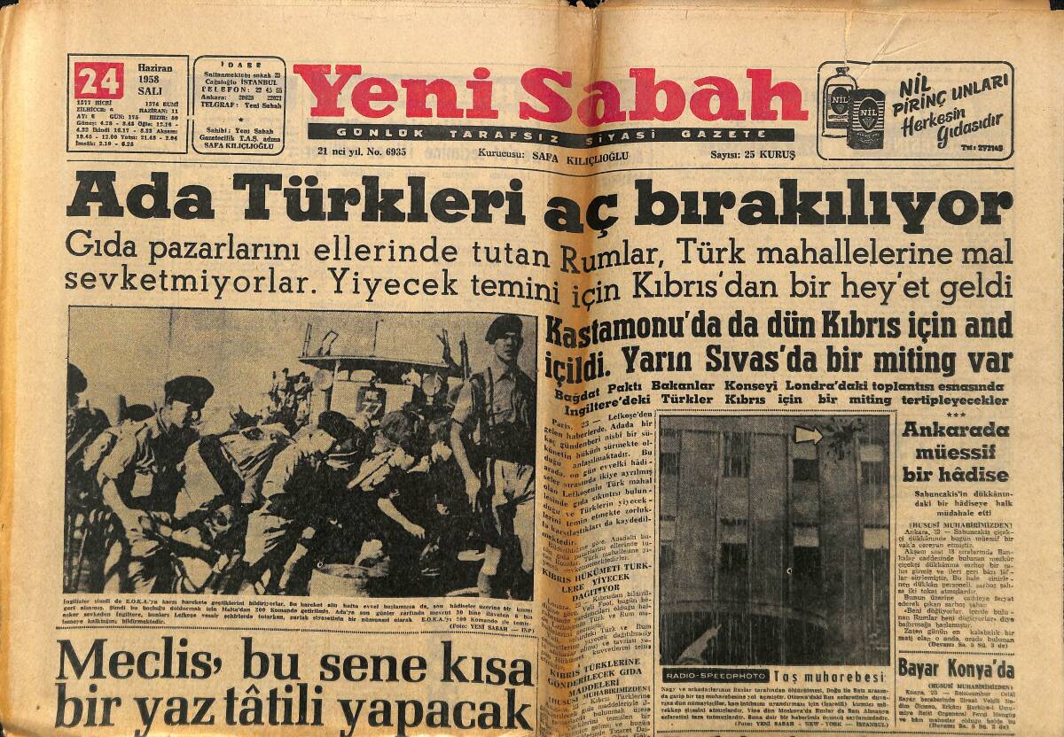 Yeni Sabah Gazetesi 24 Haziran 1958 - Nuri Said Paşa İstanbul'dan Geçti - Bayar Konya'da GZ148334 - 1
