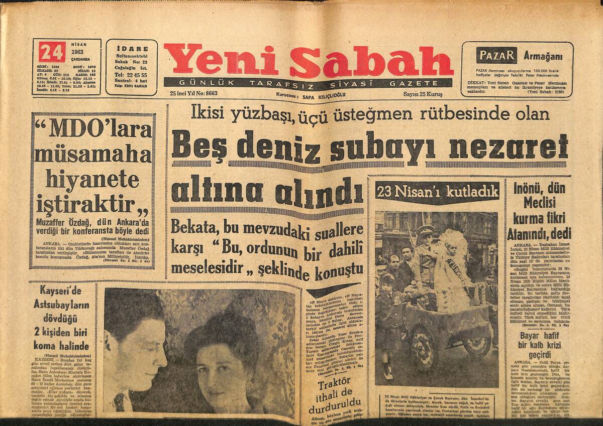 Yeni Sabah Gazetesi 24 Nisan 1963 - Brigitte Bardot Roma'da Film Çeviriyor - Göksel Arsoy'un Bir Kızı Oldu GZ148373 - 1