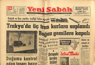 Yeni Sabah Gazetesi 24 Ocak 1963 - Trakyada Üç Tren Karlara Saplandı , Boğaz Gemilere Kapalı GZ123804 - 1