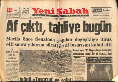Yeni Sabah Gazetesi 24 Şubat 1963 - Alpaslan Türkeş İstanbula Geldi - Kapalıçarşı Bayramın İlk Günü de Açık GZ124906 - 1
