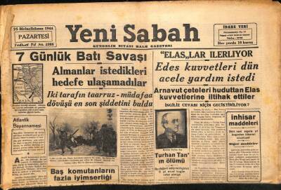 Yeni Sabah Gazetesi 25 Aralık 1944 - 7 Günlük Batı Savaşı,Almanlar İstedikleri Hedefe Ulaşamadı GZ71101 - 2