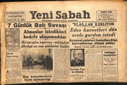 Yeni Sabah Gazetesi 25 Aralık 1944 - 7 Günlük Batı Savaşı,Almanlar İstedikleri Hedefe Ulaşamadı GZ71101 - 1