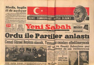 Yeni Sabah Gazetesi 25 Ekim 1961 - Madanoğlu Senatörlükten İstifa Etti - Ordu İle Partiler Anlaştı GZ124167 - 1