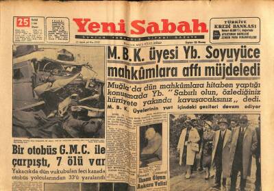 Yeni Sabah Gazetesi 25 Eylül 1960 - İnönü 77 Yaşında - M.B.K. Üyesi Yb. Soyuyüce Mahkumlara Affı Müjdeledi GZ123722 - 1