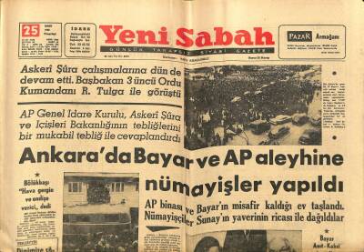 Yeni Sabah Gazetesi 25 Mart 1963 - Bekata , Bayar Hakkında Başbakana İzahat Verdi - Ankarada Bayar Ve AP Aleyhine Nümayişler Yapıldı GZ123802 - 1