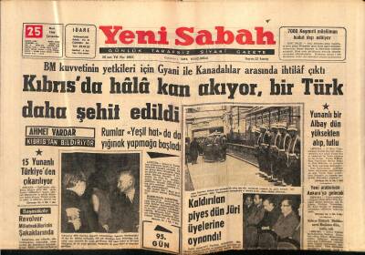 Yeni Sabah Gazetesi 25 Mart 1964 - Kıbrısda Hâlâ Kan Akıyor , Bir Türk Daha Şehit Edildi - Perdenin Mr. Motosu Peter Lorre Öldü GZ124187 - 1