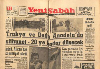 Yeni Sabah Gazetesi 25 Ocak 1963 - Trakya Ve Doğu Anadoluda Sühunet -20ye Kadar Düşecek - Yıldız Asena Tahliye Edilecek GZ123777 - 1