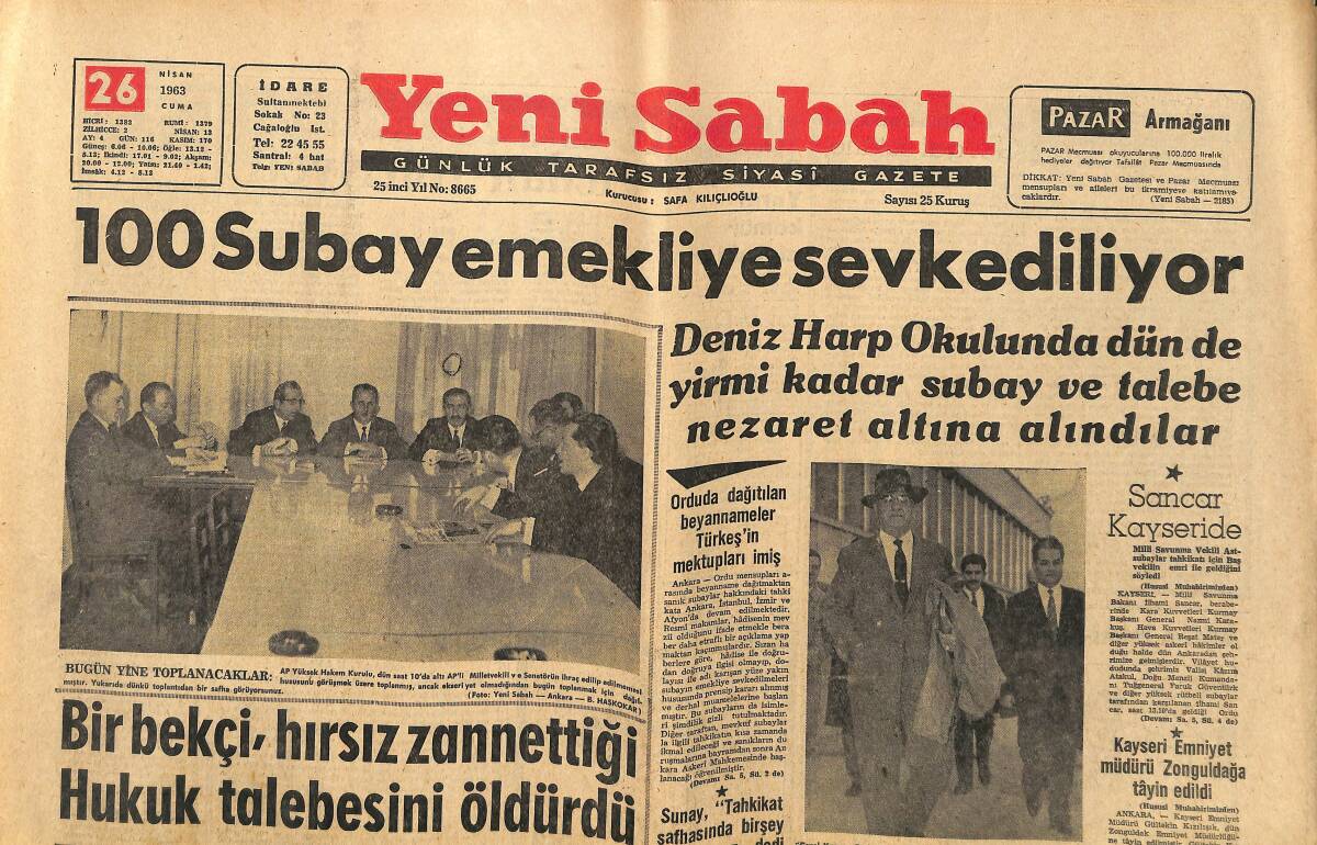Yeni Sabah Gazetesi 26 Nisan 1963 - Celâl Bayar'a Konsültasyon Yapıldı GZ148370 - 1