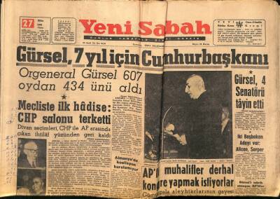 Yeni Sabah Gazetesi 27 Ekim 1961 - Gürsel , 7 Yıl İçin Cumhurbaşkanı - Nebahat Aslan Dün Avukatı İle Bozuştu GZ124168 - 1