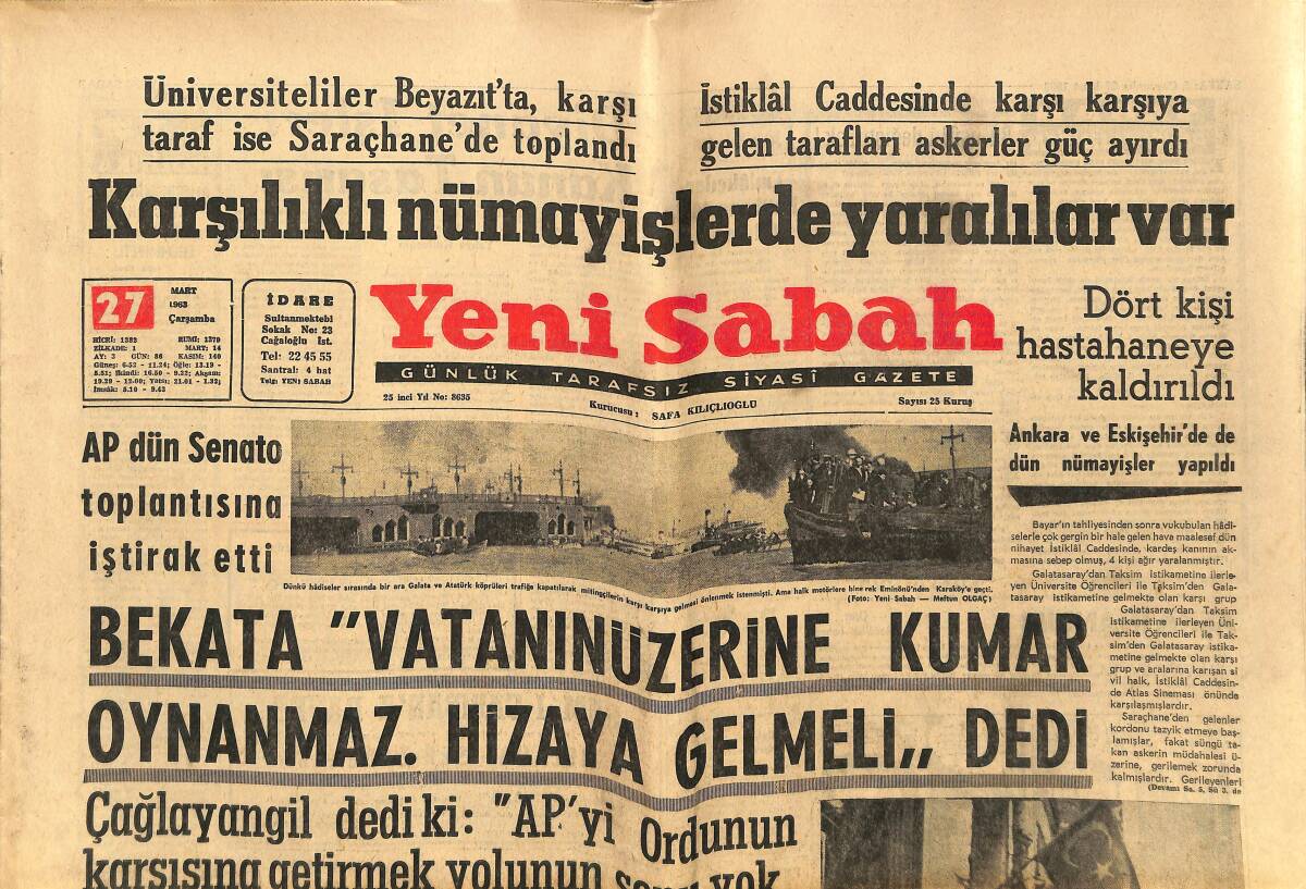 Yeni Sabah Gazetesi 27 Mart 1963 - AP Dün Senato Toplantısına İştirak Etti - Bayar İçin 11 Gazeteci İfade Verdi GZ148663 - 1