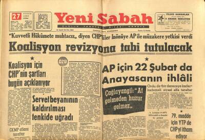 Yeni Sabah Gazetesi 27 Nisan 1962 - Faysalın Mirası Üzerinde Hak İddia Ediyor - Servet Beyanının Kaldırılması Tenkide Uğradı GZ123808 - 1