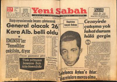 Yeni Sabah Gazetesi 27 Temmuz 1962 - Devlet Bakanı Bin Tobal, Fenerbahçe Galatasaraylı Ergunla Anlaşma Yaptı GZ124135 - 1