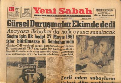 Yeni Sabah Gazetesi 28 Ağustos 1960 - Artus Adalet Yavuz İmar Bakanı Oldu - Gürsel Duruşmalar Ekimde Dedi GZ124156 - 1