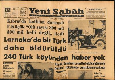 Yeni Sabah Gazetesi 28 Aralık 1963 - Eski Kıbrıs Anayasa Mahkemesi Başkanı Makariosa Hücum Etti - Larnakada 240 Türk Köyünden Haber Yok GZ123896 - 1