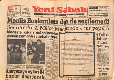 Yeni Sabah Gazetesi 28 Ekim 1961 - 40.000 Nüfuslu Sağmalcılar Semtinde Tifo Salgını Başladı - Meclis Başkanları Dün de Seçilemedi GZ124169 - 1