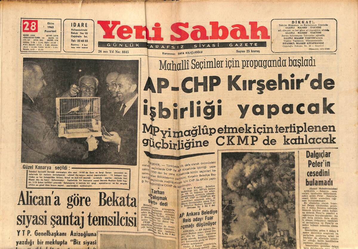 Yeni Sabah Gazetesi 28 Ekim 1963 - Sahnemizin Büyük Kaybı Behzat Budak - Metin Oktay Beşiktaş'a Gol Atabilecek Mi GZ148852 - 1