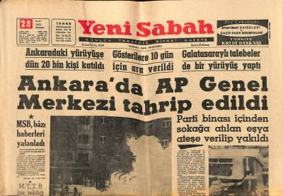 Yeni Sabah Gazetesi 28 Mart 1963 - Bayar Dün Gece Nümune Hastahanesine Nakledildi - Ankarada AP Genel Merkezi Tahrip Edildi GZ123901 - 1