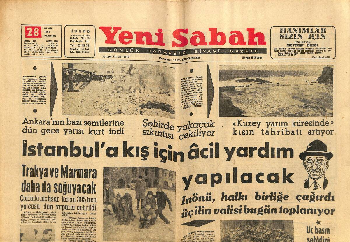 Yeni Sabah Gazetesi 28 Ocak 1963 - Devlet Yatırım Kredi Bankası Kuruluyor - Kıbrıs Türk Şehitleri Anıldı GZ148665 - 1