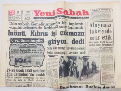 Yeni Sabah Gazetesi 28 Ocak 1964 - İsmet İnönüKıbrıs İşi Çıkmaza Giriyor GZ53343 - 1