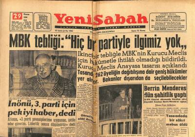 Yeni Sabah Gazetesi 29 Kasım 1960 - Emekli Subaylara Yeni Bir İş Bulundu - Menderesin Eşi Fenalık Geçirdi GZ123727 - 1