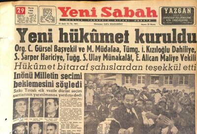 Yeni Sabah Gazetesi 29 Mayıs 1960 - Yeni Hükümet Kuruldu - Fenerbahçe-Beşiktaş Maçının Bayramda Yapılması Muhtemel GZ125278 - 1