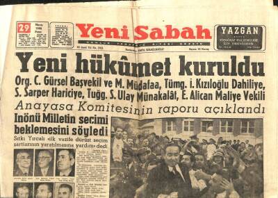 Yeni Sabah Gazetesi 29 Mayıs 1960 -Yeni Hükümet Kuruldu - Org.Cemal Gürsel Basın Toplantısı Yaptı GZ102750 - 1