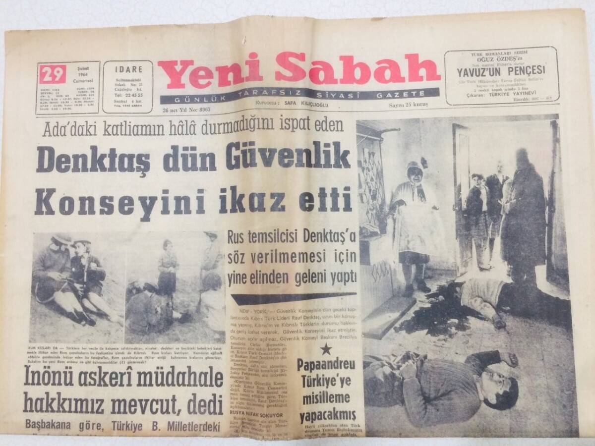 Yeni Sabah Gazetesi 29 Şubat 1964 - Denktaş Güvenlik Konseyini İkaz Etti GZ53356 - 1
