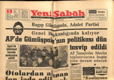 Yeni Sabah Gazetesi 3 Nisan 1963 - İstanbulda da Bir Piza Kulesi Bulundu - Celâl Bayarın Durumunda Bir Değişiklik Yok GZ123772 - 1