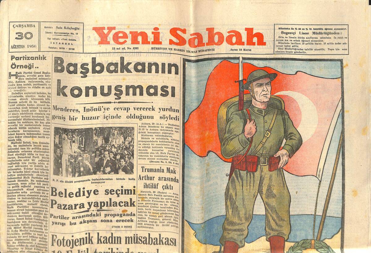Yeni Sabah Gazetesi 30 Ağustos 1950 - Trumanla Mak Arthur Arasında İhtilâf Çıktı GZ142420 - 1