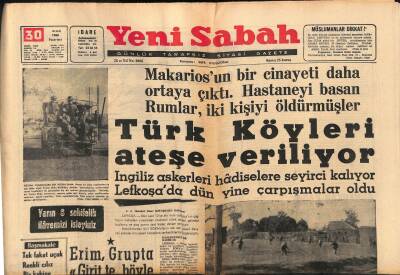 Yeni Sabah Gazetesi 30 Aralık 1963 - Türk Köyleri Ateşe Veriliyor - Lefkoşada Tarafsız Bölge İsteniyor GZ123897 - 1