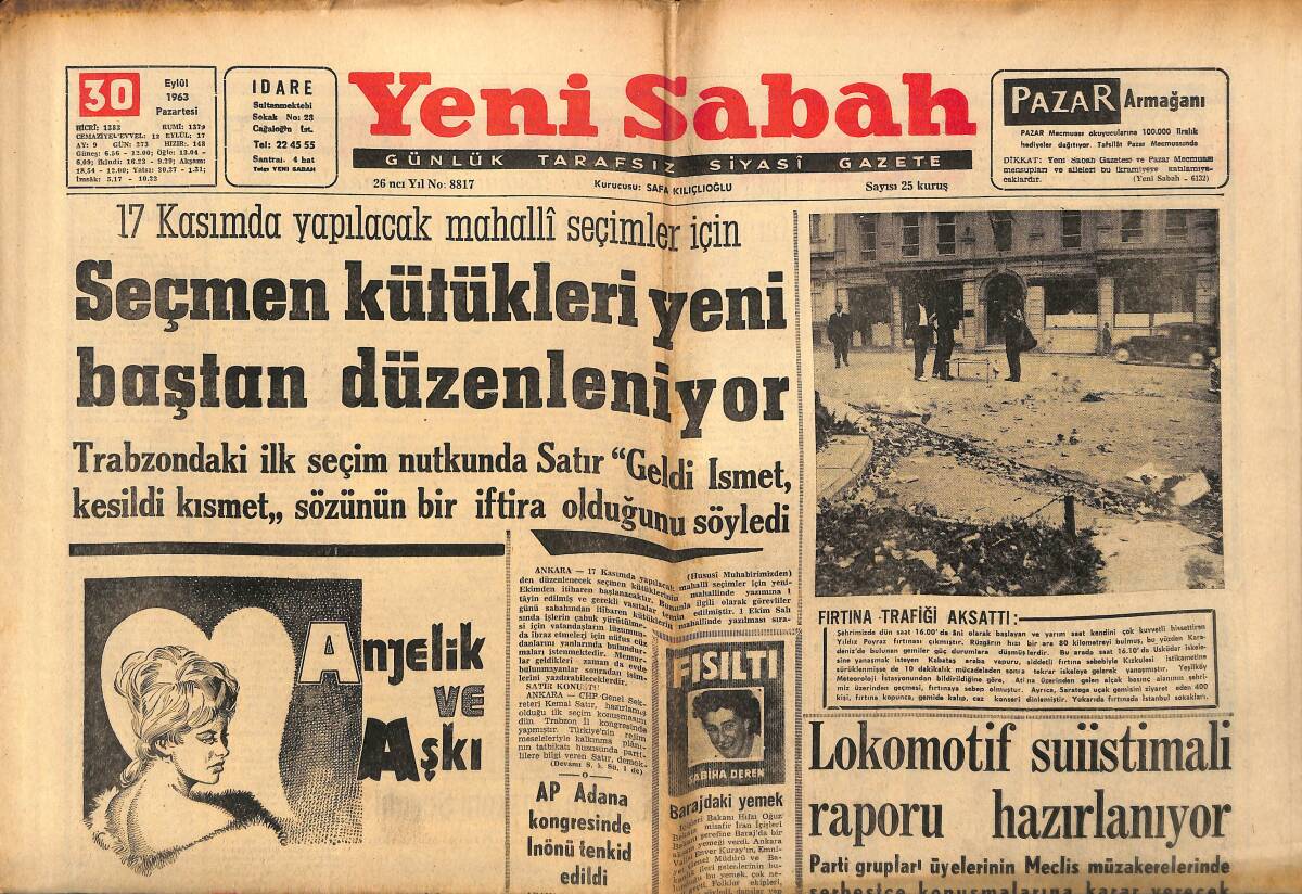 Yeni Sabah Gazetesi 30 Eylül 1963 - Lokomotif Suistimali Raporu Hazırlanıyor - Seçmen Kütükleri Yeni Baştan Düzenleniyor GZ148407 - 1