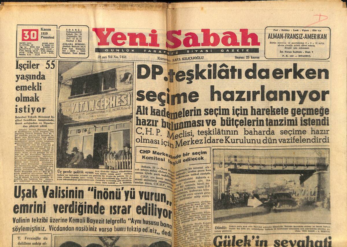 Yeni Sabah Gazetesi 30 Kasım 1959 - İsveç'ten 5 Güzel - Uşak Valisinin İnönü'yü Vurun Emrini Verdiğinde Israr Ediliyor GZ148485 - 1
