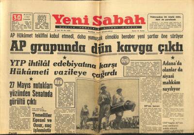 Yeni Sabah Gazetesi 30 Mayıs 1962 - Tıp Fakültesi Profesörleri Dün İkinci Bir Dekan Seçti - AP Grupunda Dün Kavga Çıktı GZ123846 - 1