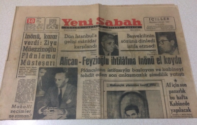 Yeni Sabah Gazetesi 30Eylül 1962 - Alican-Feyzioğlu İhtilafına İnönü El Koydu - GZ15491 - 1
