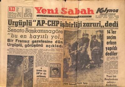 Yeni Sabah Gazetesi 31 Ekim 1961 - Anadoluya Gidecek Profesör Çıkmıyor - Ürgüplü AP-CHP İşbirliği Zaruri dedi GZ124171 - 1