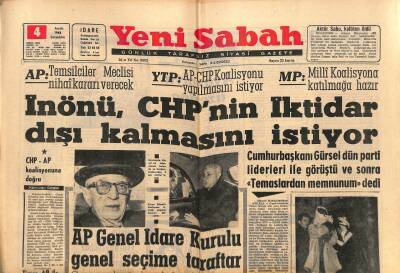 Yeni Sabah Gazetesi 4 Aralık 1963 - Prenses Sophie Bu Hafta Anne Olacak - AP Genel İdare Kurulu Genel Seçime Taraftar GZ123876 - 1