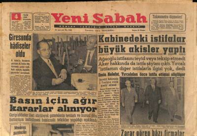 Yeni Sabah Gazetesi 4 Eylül 1958 - Kabinedeki İstifalar Büyük Akisler Yaptı GZ90761 - 1