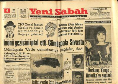 Yeni Sabah Gazetesi 4 Kasım 1963 - 980 Türk İşçisi Almanyaya Gitti - İnönü Gezisini İptal Etti GZ123818 - 1