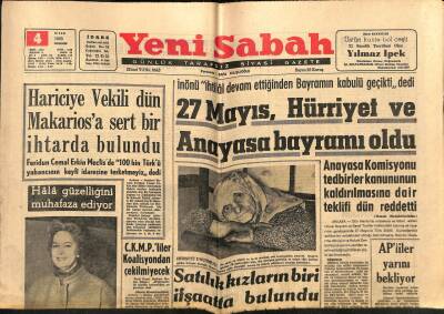Yeni Sabah Gazetesi 4 Nisan 1963 - Ağa Hanın Eşi Begüm Ağa Han İstanbula Geldi - APliler Yarını Bekliyor GZ123773 - 1