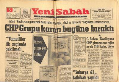 Yeni Sabah Gazetesi 5 Haziran 1962 - Suriyede Hükümet Darbesi Akim Kaldı - CHP Grupu Kararı Bugüne Bıraktı GZ118392 - 1