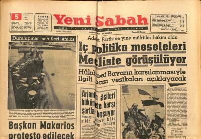 Yeni Sabah Gazetesi 5 Nisan 1963 - Arjantin Asileri Hükümete Karşı Şartlar Koşuyor - Başkan Makarios Protesto Edilecek GZ123771 - 1