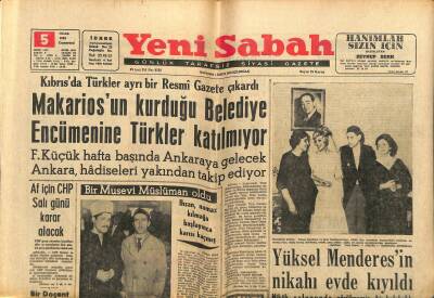 Yeni Sabah Gazetesi 5 Ocak 1963 - Yüksel Menderesin Nikahı Evde Kıyıldı - Sunay Ameliyat Oldu GZ123753 - 1