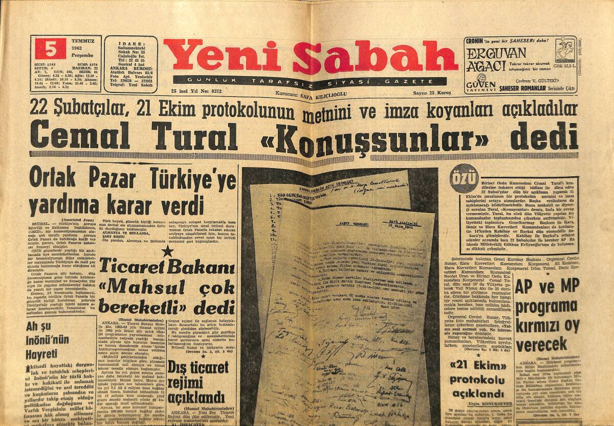 Yeni Sabah Gazetesi 5 Temmuz 1962 - İşte Brezilya'nın Büyük Serveti Pele - Ben Bella İle Ben Hedda'nın Çekişmesi Kritik GZ148477 - 1