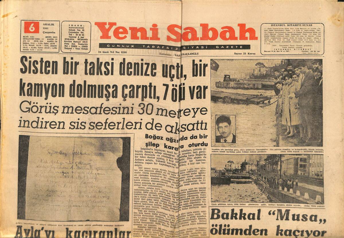 Yeni Sabah Gazetesi 6 Aralık 1961 - AP Genel Merkezi Sıkıntıda - M.Paşa Stadı İnşaatı Durdu GZ148364 - 1