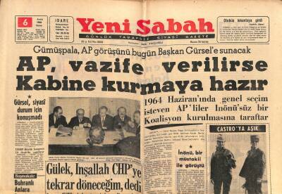 Yeni Sabah Gazetesi 6 Aralık 1963 - Mamak Mahkemesi 3 İdamda Israr Etti - Gülek , İnşallah CHPye Tekrar Döneceğim , dedi GZ123878 - 1
