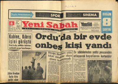 Yeni Sabah Gazetesi 6 Ocak 1963 - Onar , Politikanın İçine Girmekle İtham Edildi - Orduda Bir Evde 15 Kişi Yandı GZ123837 - 1